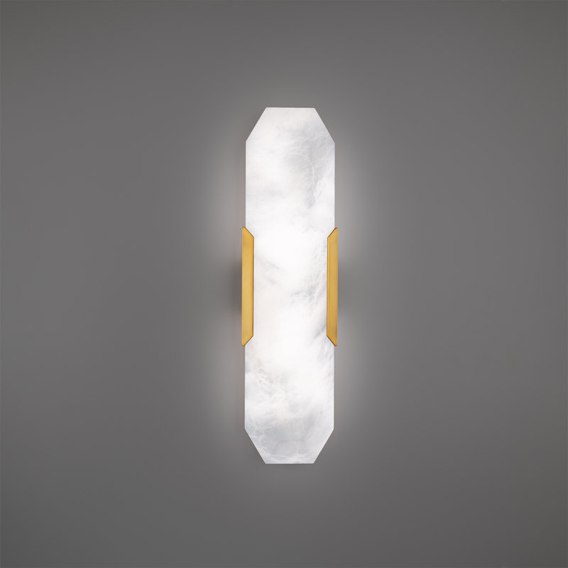 Toulouse Dimmable LED Flush Mounted Sconce With Spanish Alabaster, Aged Brass, 24" H x 6.38" W x 4" D