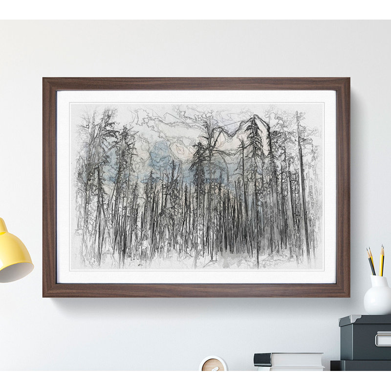 Winter Forest Vol.2 Sketch - Picture Frame Graphic Art, Walnut, 36cm H x 48cm W x 2cm D