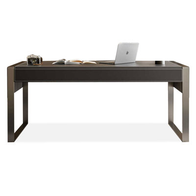Bureau rectangulaire en bois manufacturé + acier + cuir avec 3 tiroirs