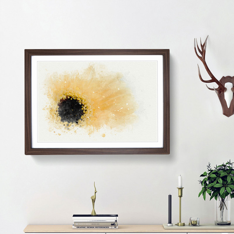 Pale Yellow Gerbera in Abstract - Picture Frame Painting Print, Walnut Framed, 62cm H x 87cm W x 2cm D
