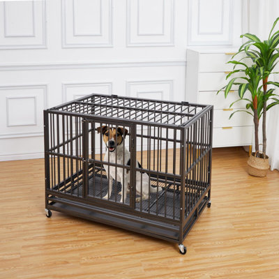 Heavy Duty Dog Crate, 48 * 30 * 33Inch Cage Kennel With Wheels