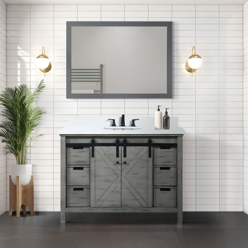 Meuble-lavabo gris cendre 48 po X P 22 po D, avec comptoir en quartz blanc