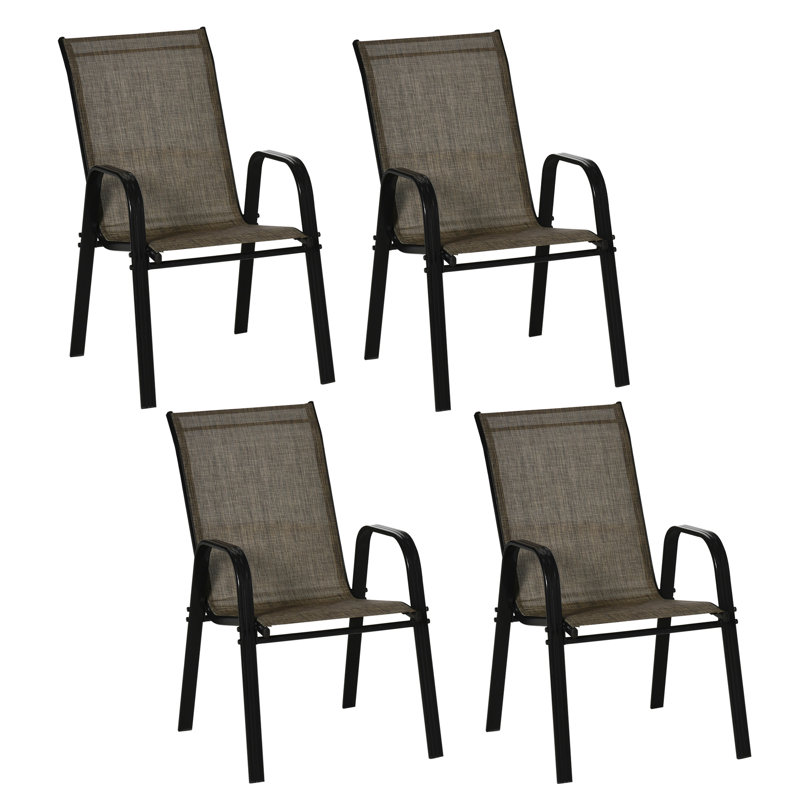 Ensemble de 4 chaises de patio avec accoudoirs pour le jardin, brun