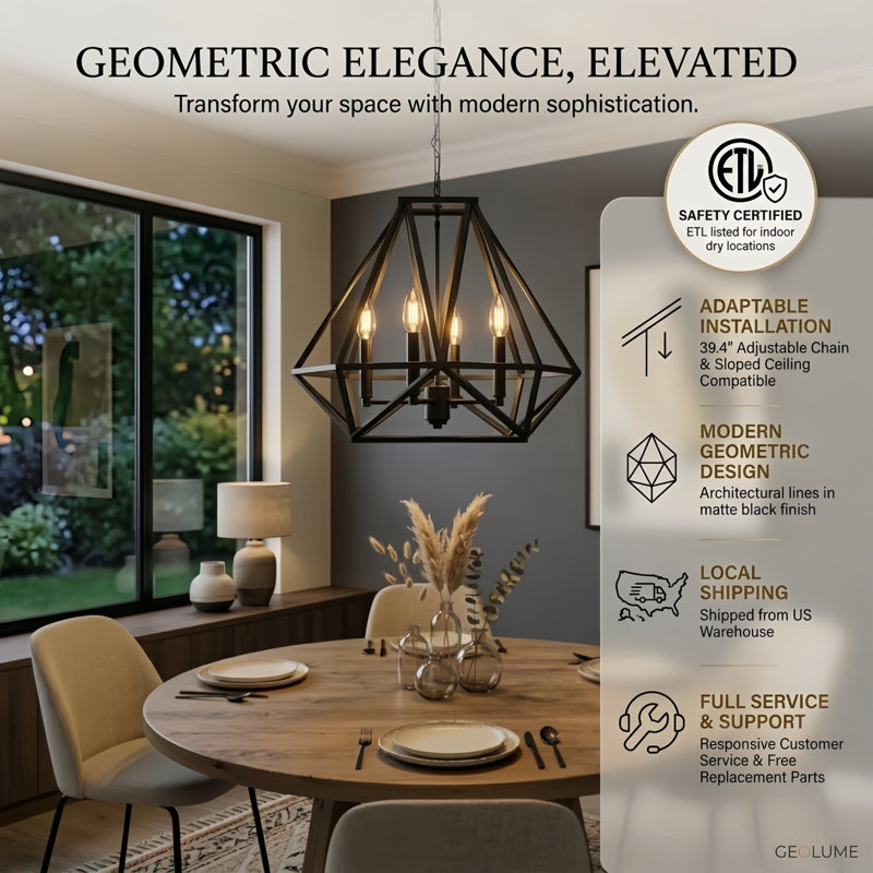 Worton 18.5" W 5-Light Dimmable Chandelier, Black/Gold