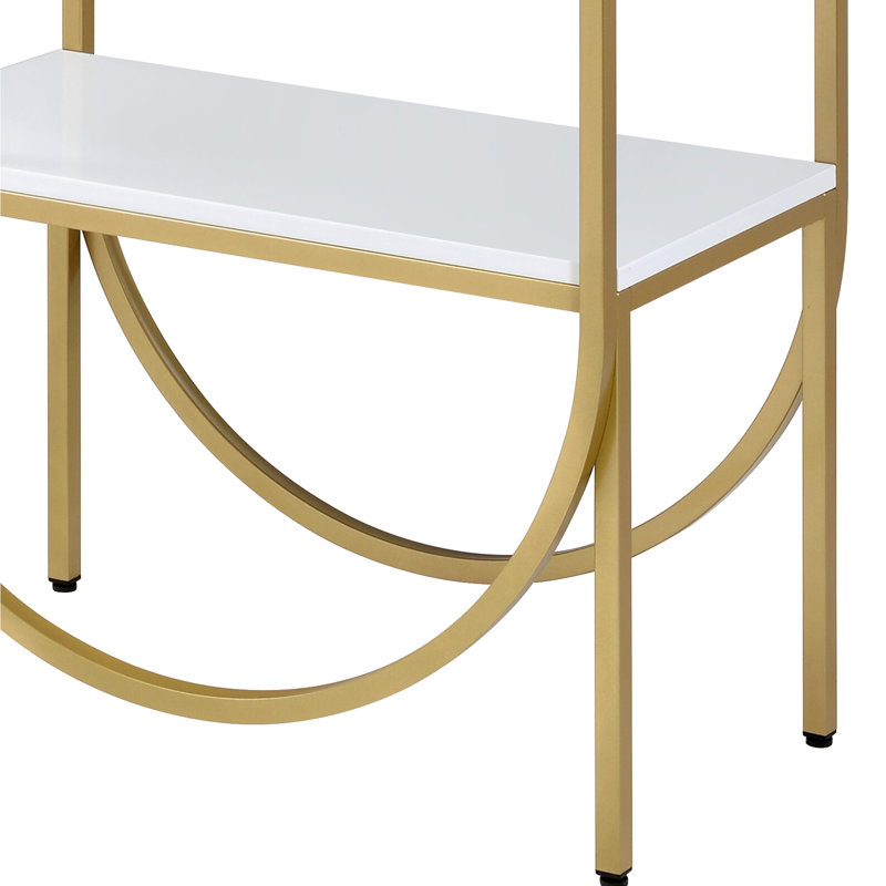 Bureau rectangulaire moderne blanc brillant avec pattes dorées, 2 tiroirs et compartiments de rangement pour bureau