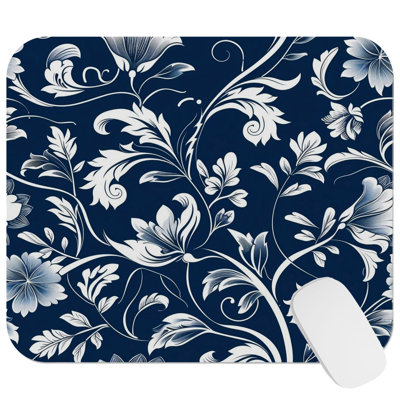 Botanical Blue Flowers and Leaves VII Modern Gaming Cute Office Laptop Desk Pad Gift Mat Square Rectangle Non-Slip Mousepad