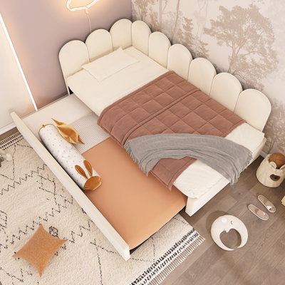 Upholstered Bed Daybed With Pull-Out Bed, Single Sofa Bed,Guest Beds, Bed With Metal Slatted Frame, Velvet (Without Mattress)