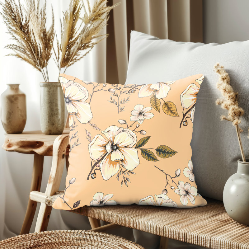 Housse de coussin, Floral pêche, H 17,5 po x l 17,5 po