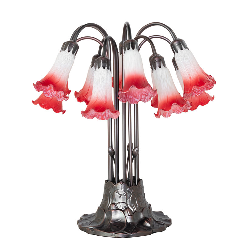 Lampe de table 12 lumières rose / blanc 24 po Tiffany Pond Lily, 24", Rose/Blanc