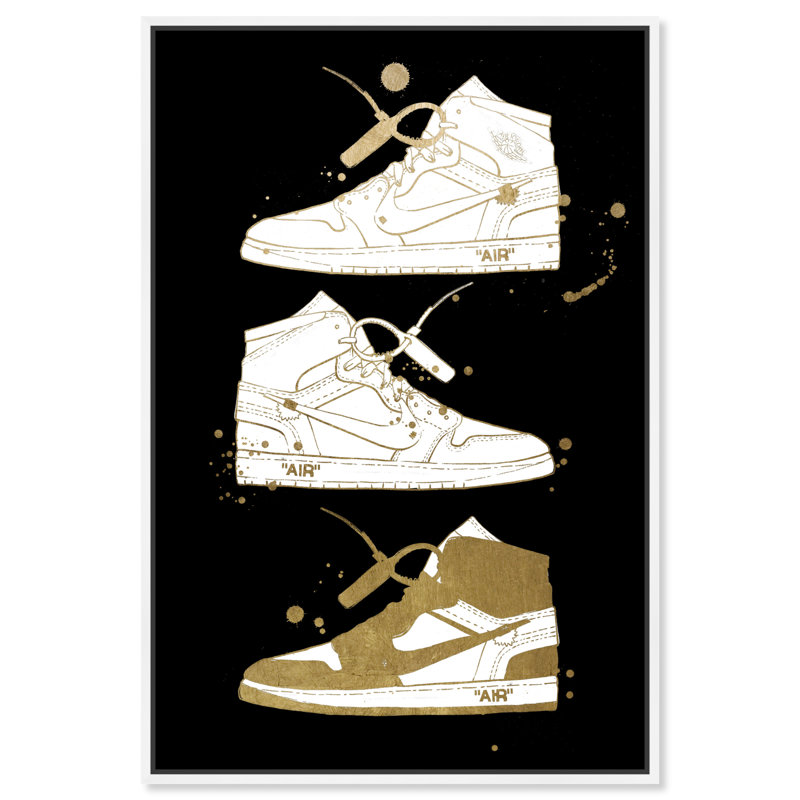 Collection Golden Sneaker - impression sur toile, H 24 po x l 16 po, Cadre flottant blanc