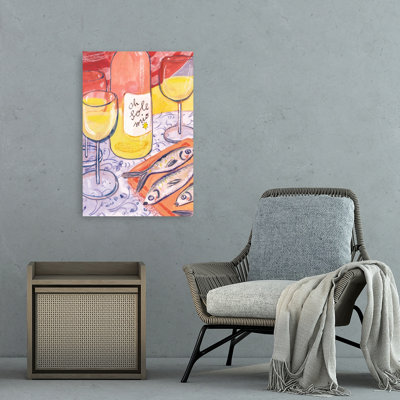 Mediterranean Summer Meal Rustic Contemporary Fish Summer Wall Art Print 1 Piece Wrapped Canvas Wall Art