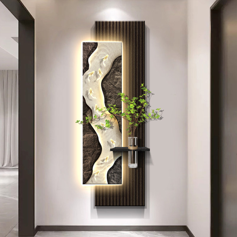 Peinture murale d'art moderne en grès, Café, H 70,87 po x l 23,62 po