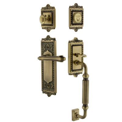 Nostalgic Warehouse Egg & Dart Plate F Grip Handleset with Single Cylinder Deadbolt and Fleur Lever