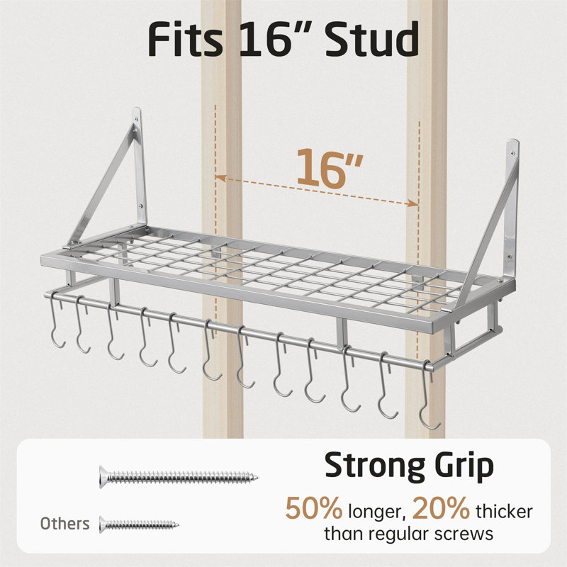 Iron Wall Mounted Pot Rack, Silver