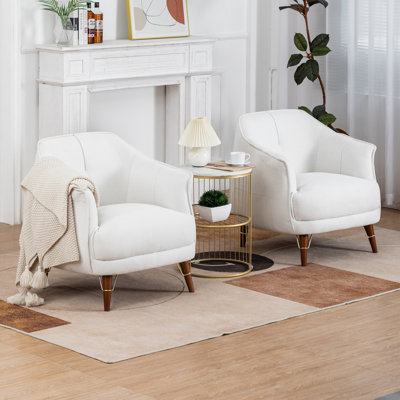 Comfy Arm Accent Chairs for Bedroom, Mid Century Modern Armchair Living Room Sofa Chair with Wooden Legs