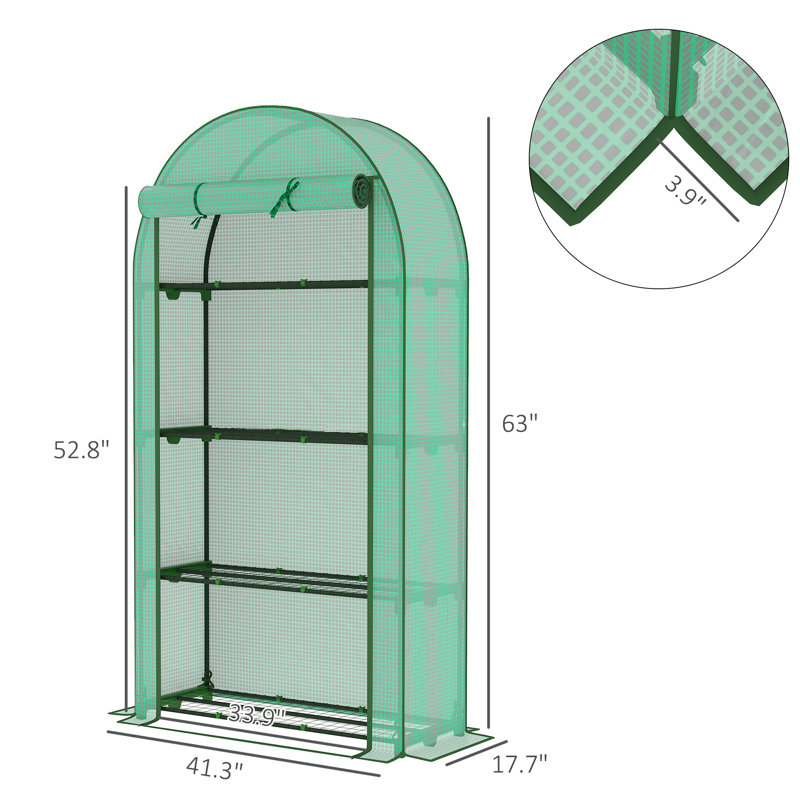 Outsunny 4 Tier Mini Greenhouse, 41.3" x 17.7" x 63" Portable Greenhouse with Roll-Up Door and PE Cover, for Backyard Garden, Green
