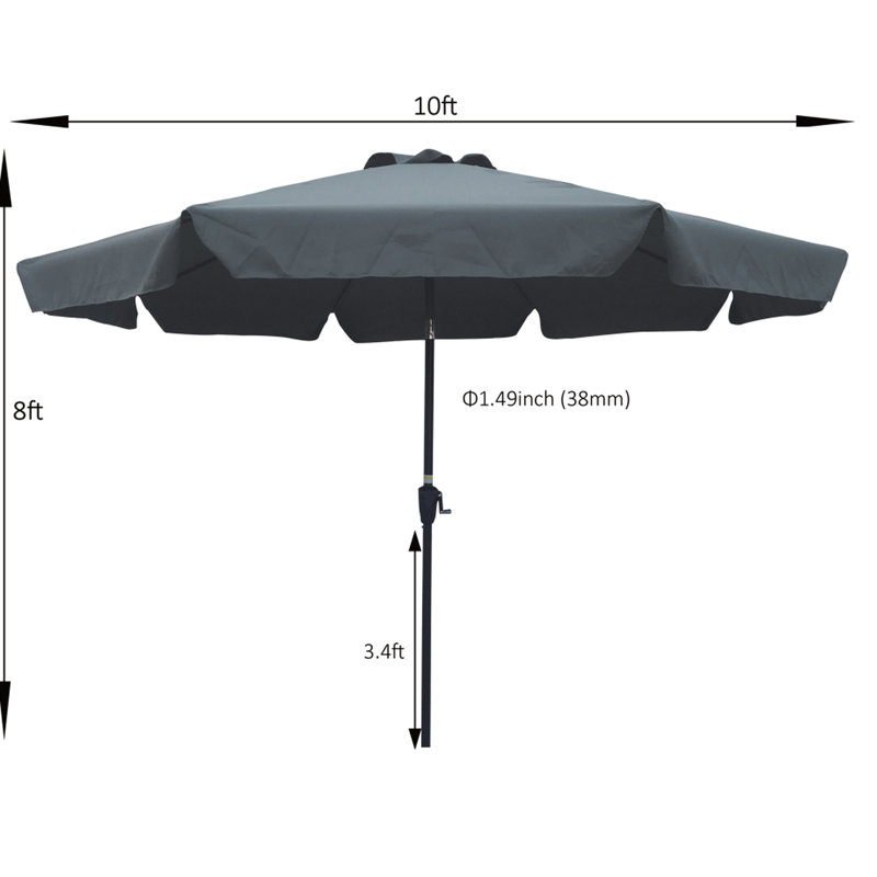 Parasol d'extérieur de 3 m avec rabat, 8 baleines, système d'inclinaison et manivelle, gris/anthracite, mât de 3,8 cm, toile délavée, manivelle carrée 8 pièces, respirante
