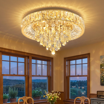 20" Modern Crystal Led Dimmable Chandelier Gold