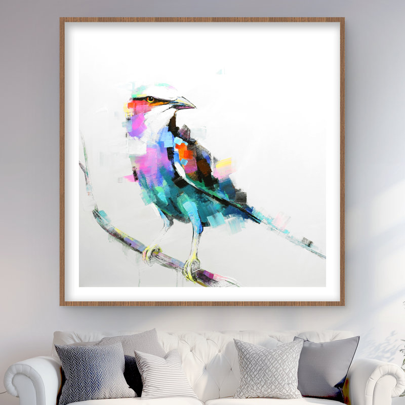 Oiseau abstrait coloré sur une branche - reproduction encadrée