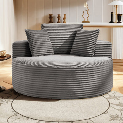 Hartwig Oversized Round Indoor Chaise Lounge Chair, Upholstered Corduroy Deep Seat Cloud Large Sofa Compression Chair, No Assembly Required