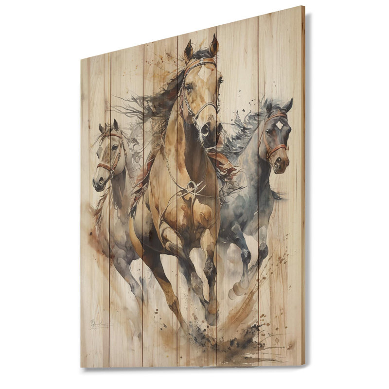 Nia Herd Of Horses Courir II - impression sur bois sans cadre, H 20 po x l 12 po x P 1 po