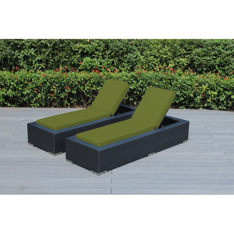 Billyjo Outdoor Wicker Chaise Lounge - No Assembly, Sunbrella Macaw, Black