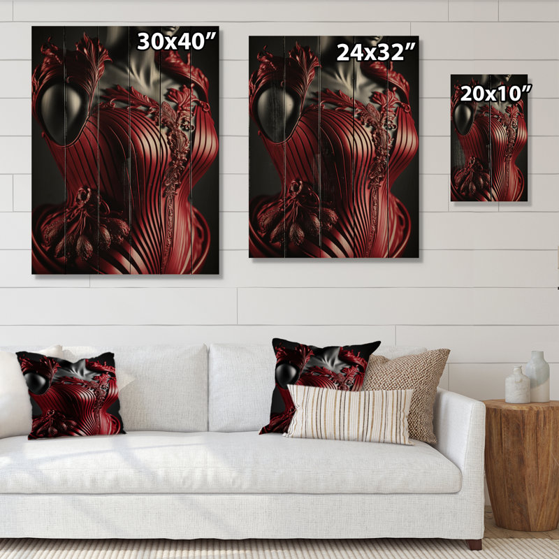 Buste rétro en rouge I sur bois, H 20 po x l 10 po x P 0,78 po