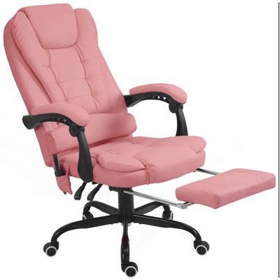 Chaise de bureau à massage à 7 points de massage vibrant à haut dossier, rose