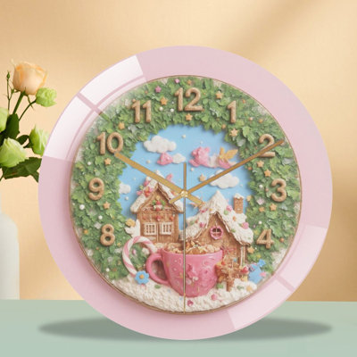 Horloge murale 12 po en verre Gingerbread-Wreath-Village