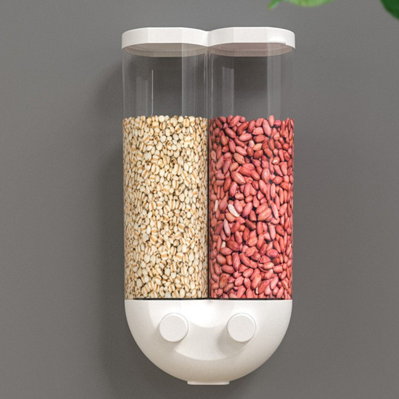 Dry Food Dispenser Wall Mounted 2 Grid, White