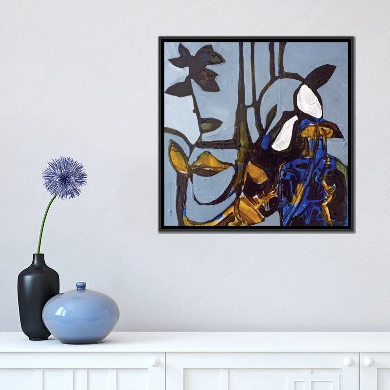 « blue i », impression sur toile, H 18 po x l 18 po x P 1,5 po, Toile avec cadre noir, Pas de tapis