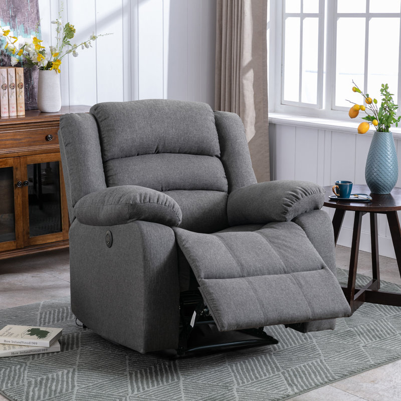37.1" Wide Modern and Super Soft Overstuffed Power Standard Recliner with Padded Armrest, Gray