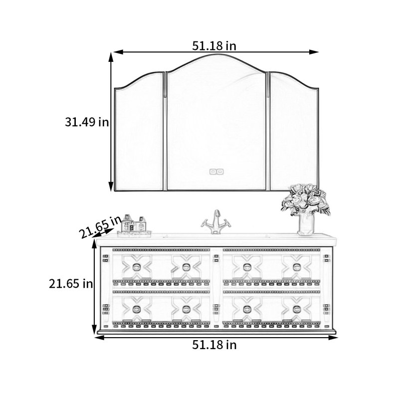 Armoire de salle de bain style français, 51"