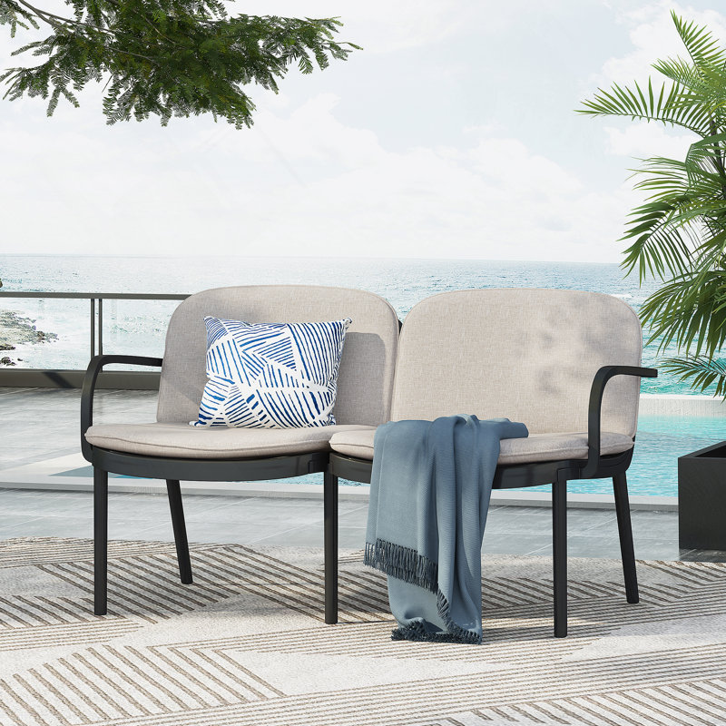 Causeuse d'extérieur en PP, structure noire avec coussin beige, Coussin beige, structure noire
