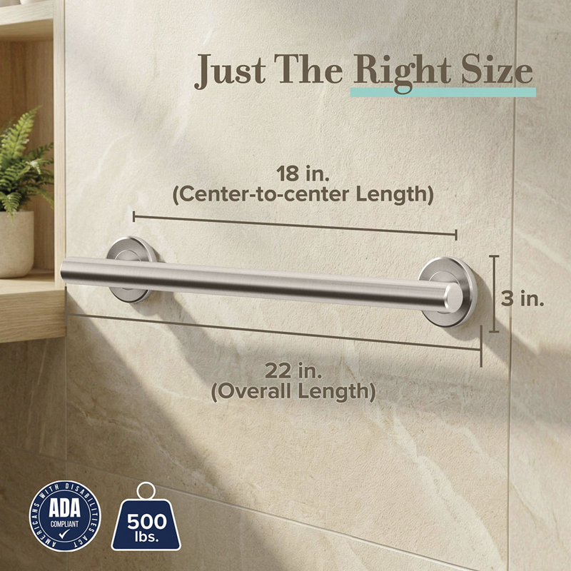 Latitude II Stainless Steel Wall Mount Grab Bar | ADA Compliant Safety Bar For Bathroom, Satin Nickel, 18"