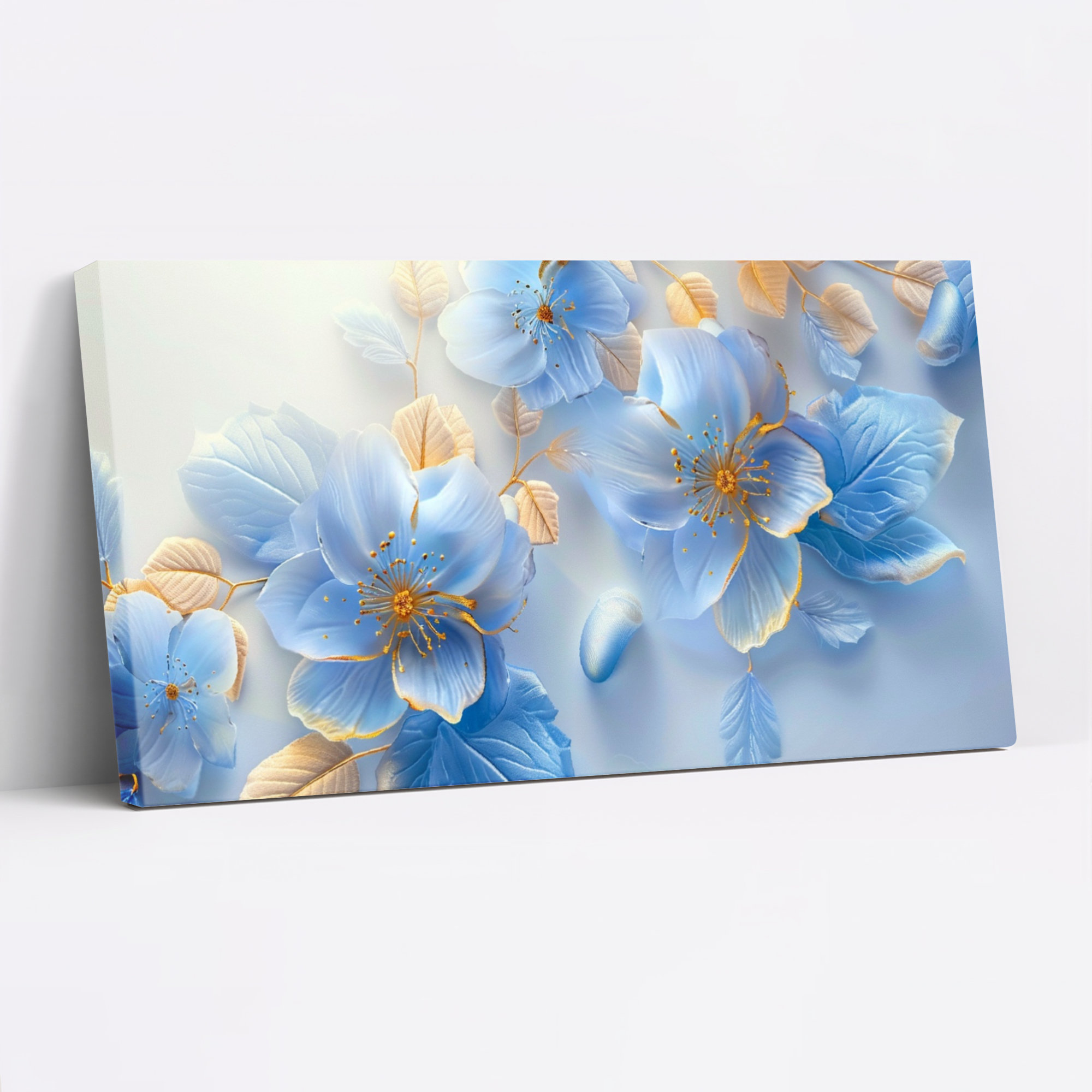 Red Barrel Studio Blue Floral Pattern Canvas Wrapped Wall Art Oil ...