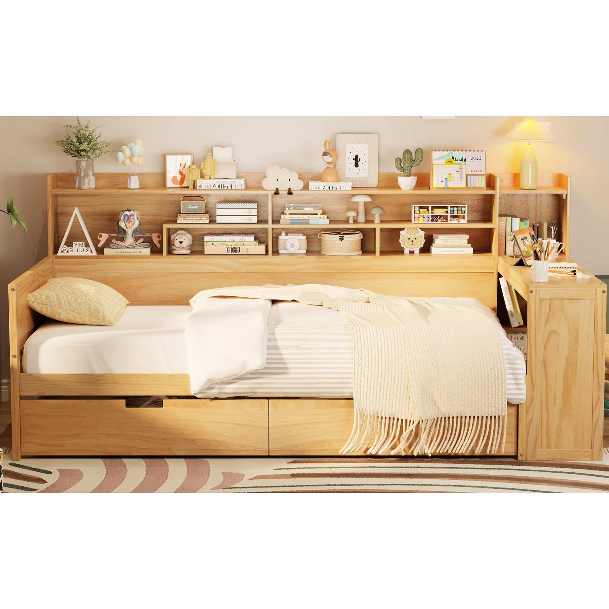 Latitude Run® Lit de jour multifonctionnel en bois naturel avec ...