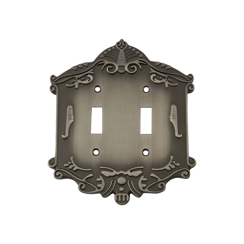 Victorian 2-Gang Toggle Light Switch Wall Plate, Antique Pewter