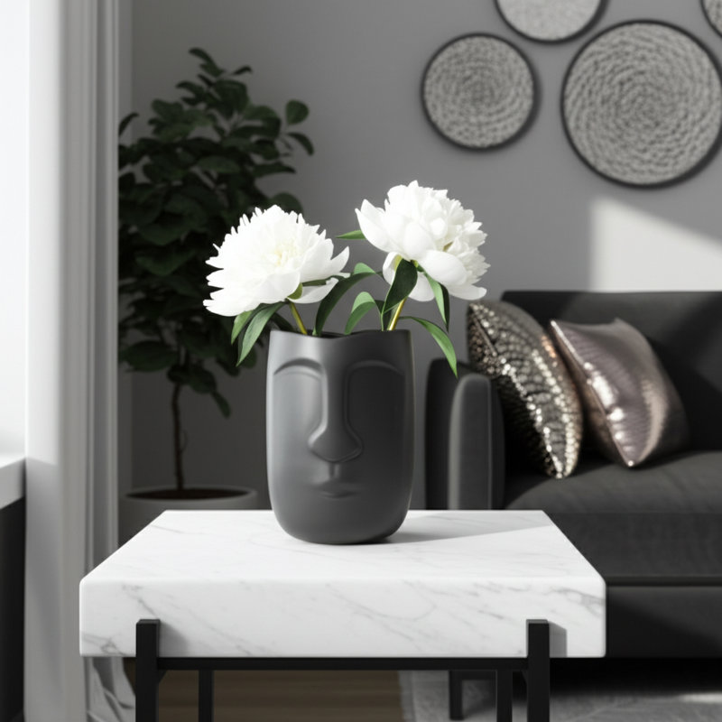 Vase de table en céramique Amyanne, Noir, H 8 po x l 6 po x P 6 po
