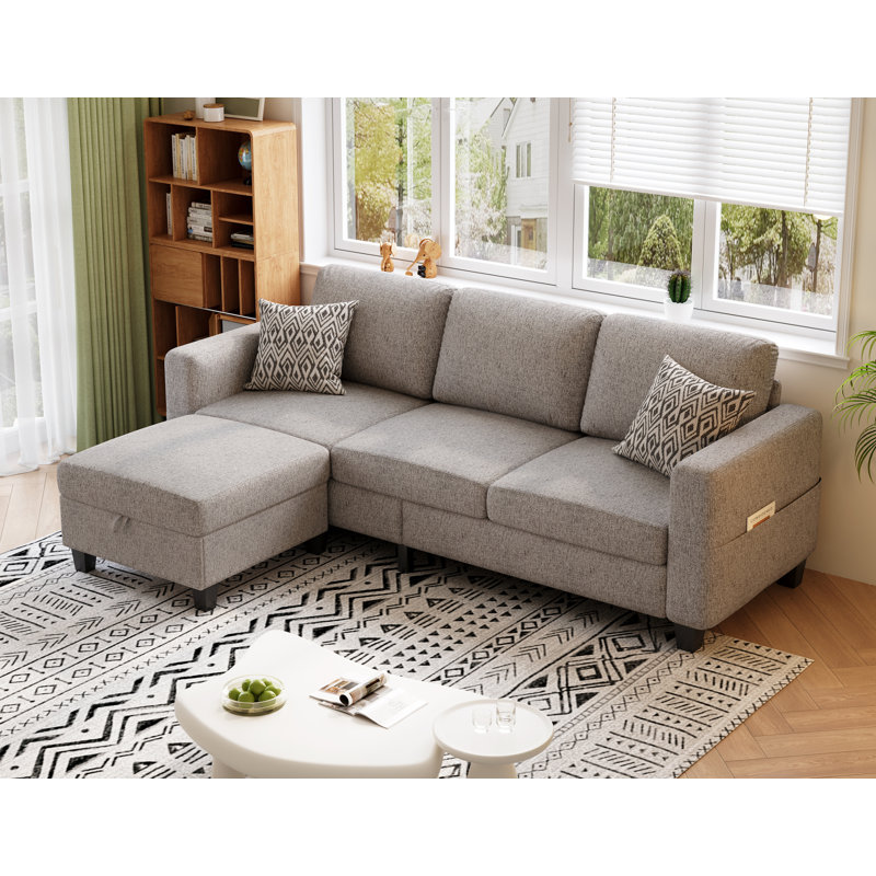 78'' Upholstered Sofa Couch With Movable Ottoman, Brown