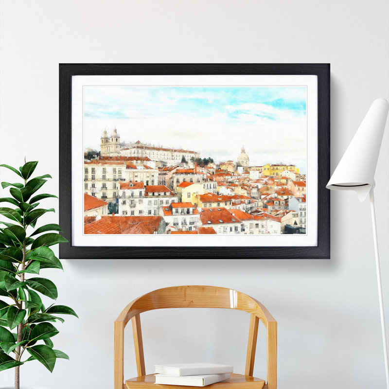 Alfalma Lisbon Portugal Skyline - Picture Frame Painting, Black, 33cm H x 45cm W x 2cm D
