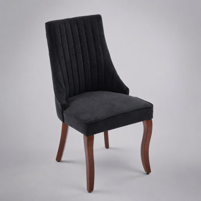Chaises de salle à manger confortables en rayonne avec dossier haut et pieds courbés en bois massif Comfy, ensemble de 2, idéales pour les salles à manger élégantes