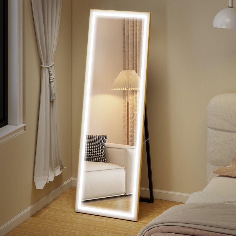 Miroir pleine longueur avec lumières réglables, miroir DEL complet, Doré