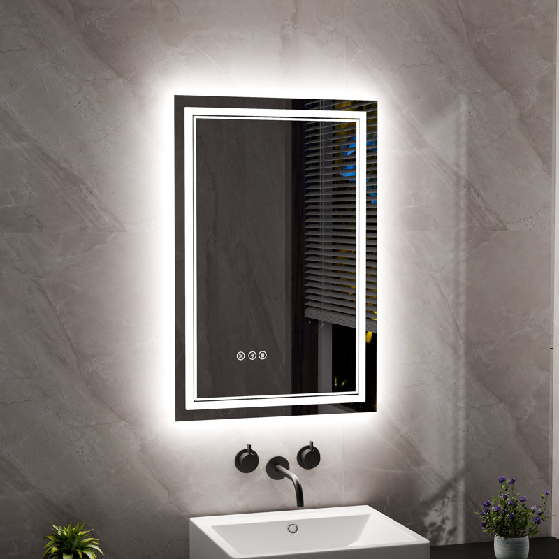 Miroir mural 24 po x 36 po à DEL pour salle de bain, antibuée, double lumière, homologué ETL, 36 po x 24 po