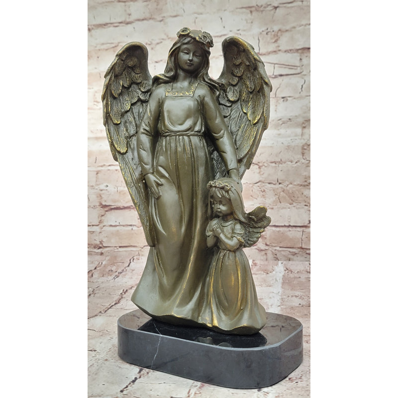 Sculpture en bronze statue d'ange avec enfant