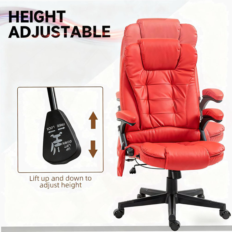 Chaise d'ordinateur inclinable chauffante avec 6 points de vibration, fauteuil de bureau de massage, accoudoirs et télécommande