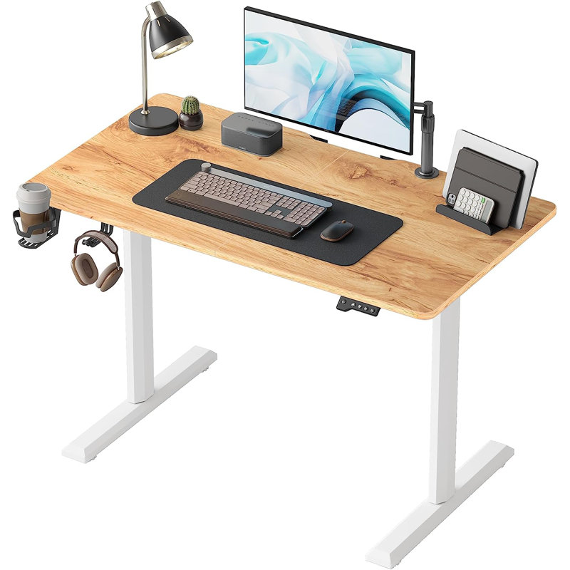Itsuo Adjustable Standing Desk, 44" W x 23.60" D, Light Rustic/White