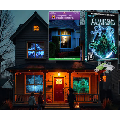 AtmosFX Phantasms Halloween Digital Decoration on USB + 60" x 40" Gray Holographic screen