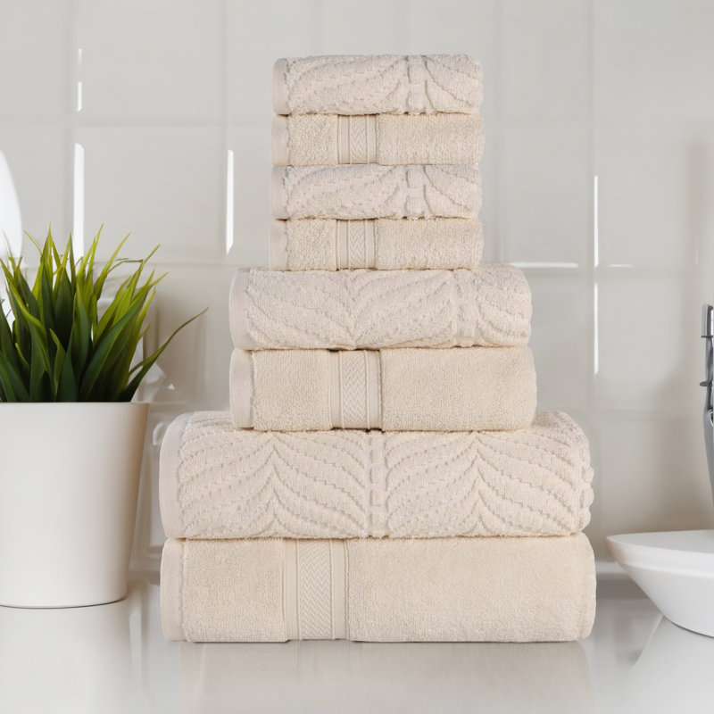 Ensemble de serviettes de salle de bain en coton jacquard Alcesta, Ivoire
