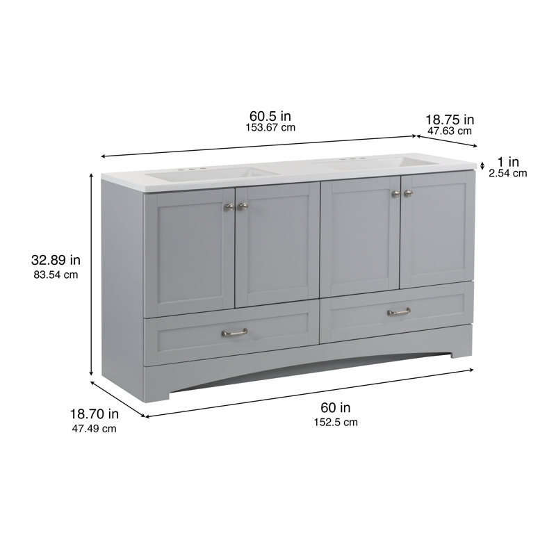 Emlyn 60.50" Double Bathroom Vanity with 2 Cabinets, 2 Drawers, and Cultured Marble Vanity Top, Pearl Gray